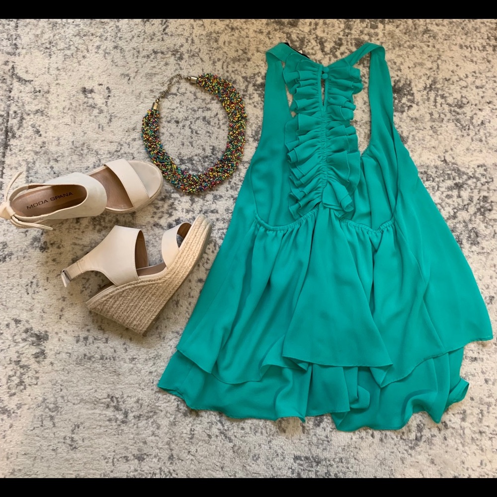 Green Racerback Top with Ruffles - Picture 2 of 4